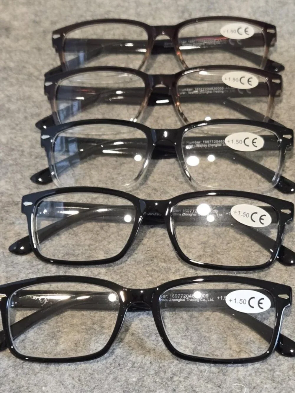 Unisex reading Glasses 5-Pack +1.50 Strength Black & Ombre Frames New In Package